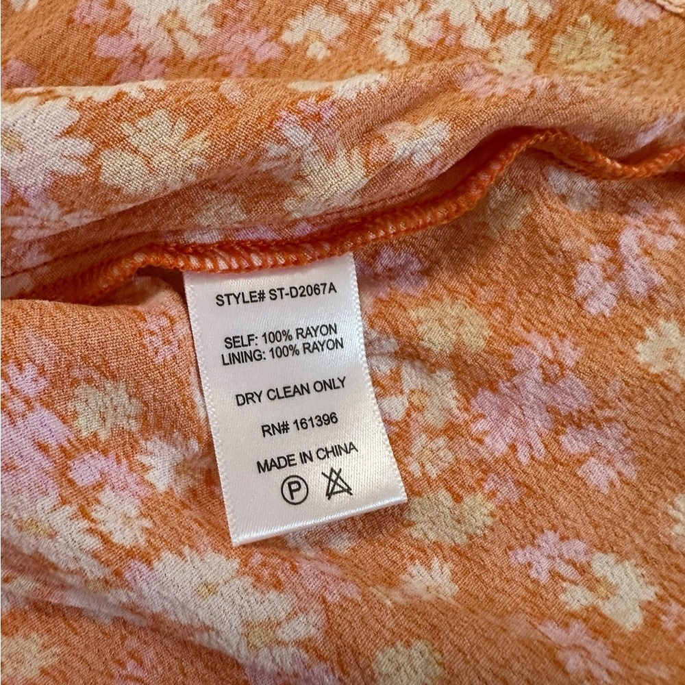 Sky To Moon Floral Cut Out Tie Back Orange Mini Dress Size L - Picture 15 of 17